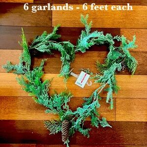 Set of Six - 6 feet Ashland Green Holiday Garland with Pinecones